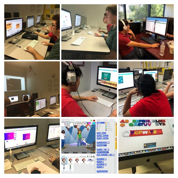 collage of students working on projects
